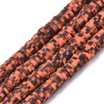 Handmade Polymer Clay Beads Strands, for DIY Jewelry Crafts Supplies, Heishi Beads, Disc/Flat Round, Coral, 6x0.5~1mm, Hole: 1.8mm, about 290~320pcs/strand, 15.75 inch~16.14 inch(40~41cm)