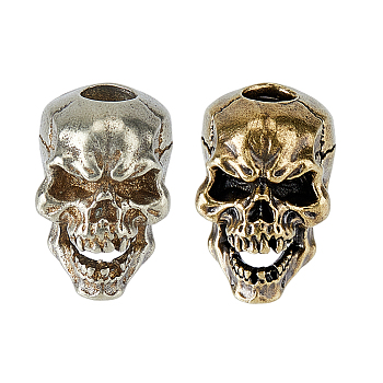 2Pcs 2 Colors Brass European Beads, Large Hole Beads, Skull, Mixed Color, 19x13x17mm, Hole: 5.5mm, 1pc/color