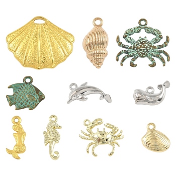 10Pcs 10 Styles Rack Plating Alloy Pendants, Cadmium Free & Lead Free, Platinum & Light Gold, 9~25x8.5~31x2.5~6mm, Hole: 1.5~5mm, 1pc/style 