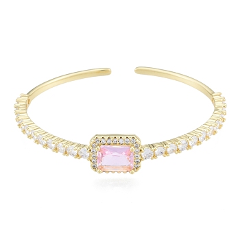 Cubic Zirconia Rectangle Open Cuff Bangle, Real 18K Gold Plated Brass Jewelry for Women, Pearl Pink, Inner Diameter: 1-3/4x2-1/4 inch(4.6x5.6cm)