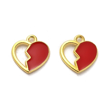 Alloy Enamel Charm, Golden, Heart Charm, Red, 14.5x14x1mm, Hole: 1.6mm