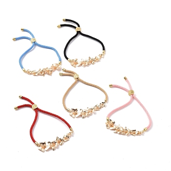 Brass Flower Link Slider Bracelets, Adjustable Nylon Cord Bracelet for Women, Mixed Color, 11 inch(28cm)