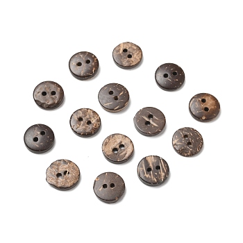 2-Hole Natural Coconut Buttons, Flat Round, Coconut Brown, 11x2.5mm, Hole: 1.5mm