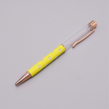 Aluminum Ballpoint Pen, Empty Penholder, for Writing Compatible, School Office Supply Gift, Clover Pattern, Yellow, 141x13x9mm