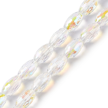 AB Color Plated Transparent Electroplate Beads Strands, Faceted, Oval, White, 10x6mm, Hole: 1.2mm, about 60pcs/strand, 24.02''(61cm)