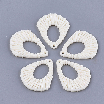Acrylic Pendants, Imitation Woven Rattan Pattern, Kite, Creamy White, 41x34x4mm, Hole: 1.8mm