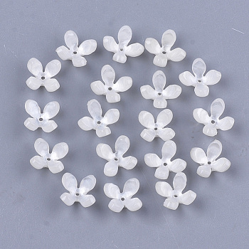 Cellulose Acetate(Resin) Bead Caps, 4-Petal, Flower, White, 13x13x3mm, Hole: 1mm