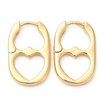Rack Plating Brass Oval with Heart Hoop Earrings, Lead Free & Cadmium Free, Real 18K Gold Plated, 20x13x2.5mm