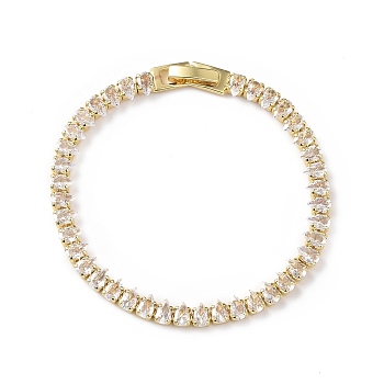Cubic Zirconia Tennis Bracelet, Real 18K Gold Plated Brass Teardrop Link Chain Bracelet for Women, Cadmium Free & Lead Free, Clear, 7-1/8 inch(18.2cm)