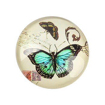Butterfly Printed Glass Cabochons, Half Round/Dome, Lemon Chiffon, 12x4mm