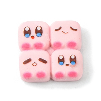 Oapque Resin Cute Face Decoden Cabochons, Imitation Food, Pink, Square, 20x21x6mm