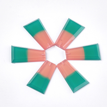Resin Beads, Two Tone, Half Drilled, Faceted, Trapezoid, Sea Green, 37~37.5x21x5mm, Half Hole: 1.2mm