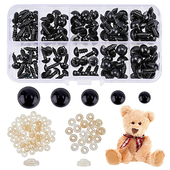 Plastic Doll Eyes Sets, with Washers, Craft Safety Eyes, for Crochet Toy and Stuffed Animals, Black, 14~17x6~12mm
