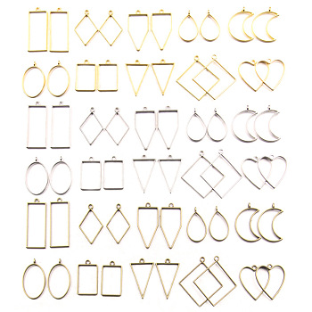 Zinc Alloy Open Back Bezel Pendants, Mixed Shapes, Mixed Color, 34~49x18~44mm, about 10 pcs/bag