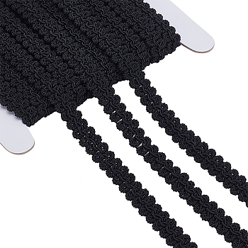 12 Yards Polycotton Ribbons, Garment Accessories, Black, 3/8 inch(10mm), about 12.00 Yards(10.97m)/Set