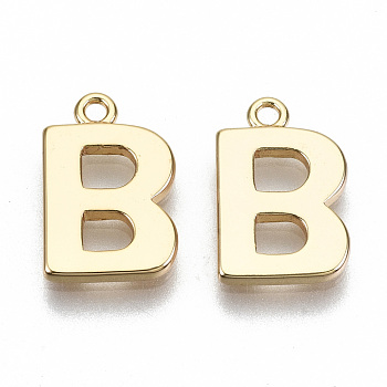 Brass Charms, Nickel Free, Letter, Real 18K Gold Plated, Letter.B, B: 13x9x1mm, Hole: 1.2mm