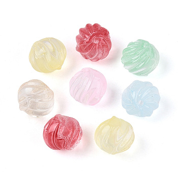 Baking Paint Transparent Glass Beads, Twisted Ball, Mixed Color, 11.5~13mm, Hole: 1.4~1.5mm
