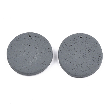 Handmade Polymer Clay Pendants, Flat Round, Dark Gray, 30~31x29~30.5x4~5mm, Hole: 1mm
