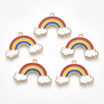 Alloy Pendants, with Enamel, Rainbow, Light Gold, Colorful, 16.5x25x2mm, Hole: 1mm