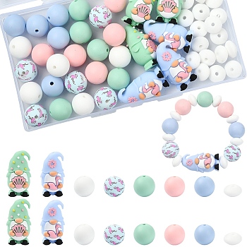 51Pcs Silicone Beads, Focal Beads, Mixed Shapes, Mixed Color, 12~33x6.5~18mm