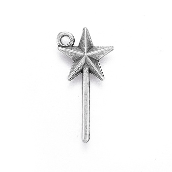 Tibetan Style Alloy Pendants, Magic Wand Star, Lead Free & Nickel Free & Cadmium Free, Thailand Sterling Silver Plated, 26x13x2mm, Hole: 1.5mm