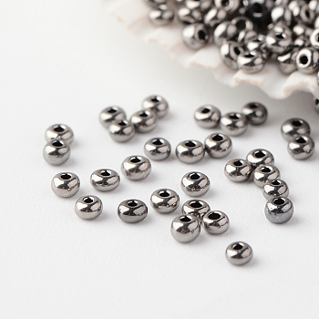 15/0 Grade A Round Glass Seed Beads, Metallic Colours, Black Plated, 15/0, 1.8~2x1~1.3mm, Hole: 0.5mm, about 80000pcs/pound