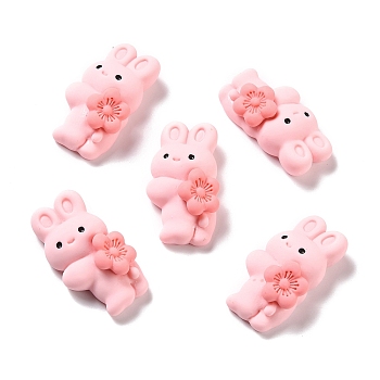 Opaque Resin Cabochons, Rabbit, Pink, 28x15.5x8.5mm