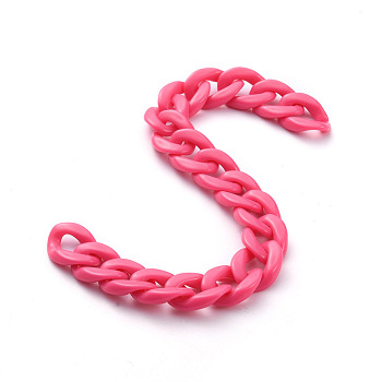 Handmade Opaque Acrylic Curb Chains, Deep Pink, Links: 19x13.5x4.5mm, 39.37 inch(1m)/strand