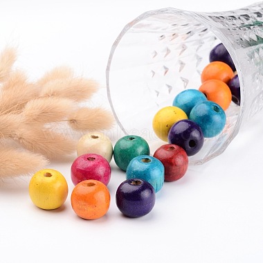 Perles de bois naturel faites à la main rondes mélangées(X-TB006)-3