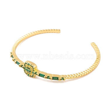 Brass Pave Green Glass Open Cuff Bangles for Women(BJEW-S147-15G-C)-2