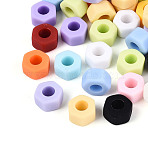 Rubberized Opaque Acrylic Beads, Hexagon, Mixed Color, 8x9x5mm, Hole: 3.7mm(SACR-T018-33M)