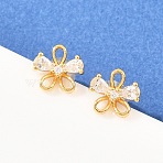 Flower Brass Micro Pave Clear Cubic Zirconia Stud Earrings for Women, Real 18K Gold Plated, 7x8mm(EJEW-A150-03G)
