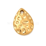 304 Stainless Steel Charms, Ion Plating(IP), Teardrop Charm, Textured, Real 18K Gold Plated, 14.5x11x2mm, Hole: 1.5mm(X1-STAS-Z157-15G)