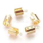 304 Stainless Steel Folding Crimp Ends, Fold Over Crimp Cord Ends, Real 18K Gold Plated, 12x6.5x6.5mm, Hole: 1.4mm, Inner Diameter: 5.5~6mm(STAS-P207-04G-B)