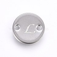201 Stainless Steel Links connectors, Flat Round, Letter.L, Stainless Steel Color, 10x1mm, Hole: 1.5mm(STAS-H465-01P-10mm-L)