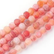 Natural Fire Crackle Agate Bead Strands, Frosted, Dyed, Round, Light Salmon, 6mm, Hole: 1.5mm, about 63pcs/strand, 15.7 inch(G-S216-6mm-08)