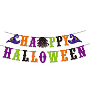 Halloween Theme Paper Flags, Word Happy Halloween & Spider Hanging Banners, for Party Home Decorations, Orange, 138~147x86~182x0.2mm(AJEW-P105-02)