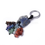 Natural Lapis Lazuli Nugget with Mixed Gemstone Chips Tassel Keychains, with 304 Stainless Steel Ring Clasps, 9~10.5cm(KEYC-P012-02P-05)