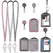 CHGCRAFT 3Pcs 3 Colors Rectangle PU Leather ID Card Badge Holder, with Rhinestone, Lanyard & Clip, Mixed Color, 590mm, 1pc/color(AJEW-CA0002-47)