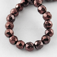 Non-magnetic Synthetic Hematite Beads Strands, Grade A, Faceted, Round, Copper Plated, 10x10mm, Hole: 1mm(G-Q890-10mm-2)