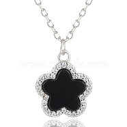 S925 Silver Black Agate Flower Pendant Necklaces(FY9734-3)
