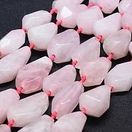 Natural Rose Quartz  Beads Strands, Faceted, teardrop, 26~41x12~20mm, Hole: 2mm, about 10~11pcs/strand, 15.7 inch(40cm)(G-F531-K06)