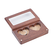 Black Walnut Jewelry Box, with PVC Clear Window, Rectangle with Heart, Coconut Brown, 6x9.4x1.9cm(OBOX-WH0010-03)