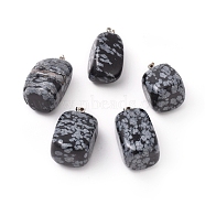 Natural Snowflake Obsidian Pendants, with Platinum Tone Brass Findings, Nuggets, 23~30x13~22x12~20mm, Hole: 5x3mm(G-K302-B04)