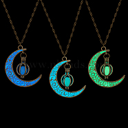 ANATTASOUL 3Pcs 3 Colors Platinum Plated Alloy Crescent Moon Pendant Necklaces Set, Glow in the Dark Synthetic Luminous Stone Jewelry for Women, Mixed Color, 18.11 inch(46cm), 1Pc/color(NJEW-AN0001-31)