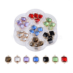 K9 Glass Links Connectors, with Light Gold Plated Brass Findings, Square, Faceted, Mixed Color, 20x13x5mm, Hole: 2mm(GLAA-N038-36)