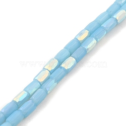 Frosted Imitation Jade Glass Beads Strands, AB Color Plated, Faceted, Column, Sky Blue, 6.5x4mm, Hole: 1mm, about 80pcs/strand, 20.39''(51.8cm)(GLAA-P058-07A-06)
