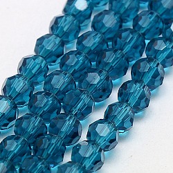Faceted(32 Facets) Glass Round Beads Strands, Steel Blue, 8mm, Hole: 1mm, about 70~72pcs/strand, 22.6 inch(X-EGLA-J042-8mm-14)