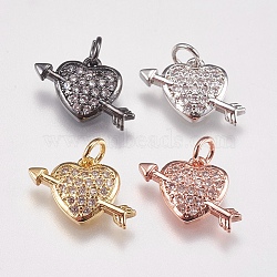 Brass Micro Pave Cubic Zirconia Charms, Heart, Mixed Color, 13x8x3mm, Hole: 2mm(ZIRC-E147-49)