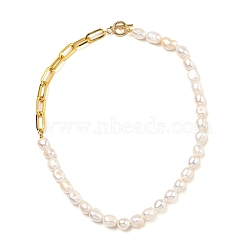 Natural Baroque Pearl Keshi Pearl Beaded Necklaces, with Iron Paperclip Chains and 304 Stainless Steel Toggle Clasps, Golden, 17.48 inch(44.4cm)(NJEW-JN02905)